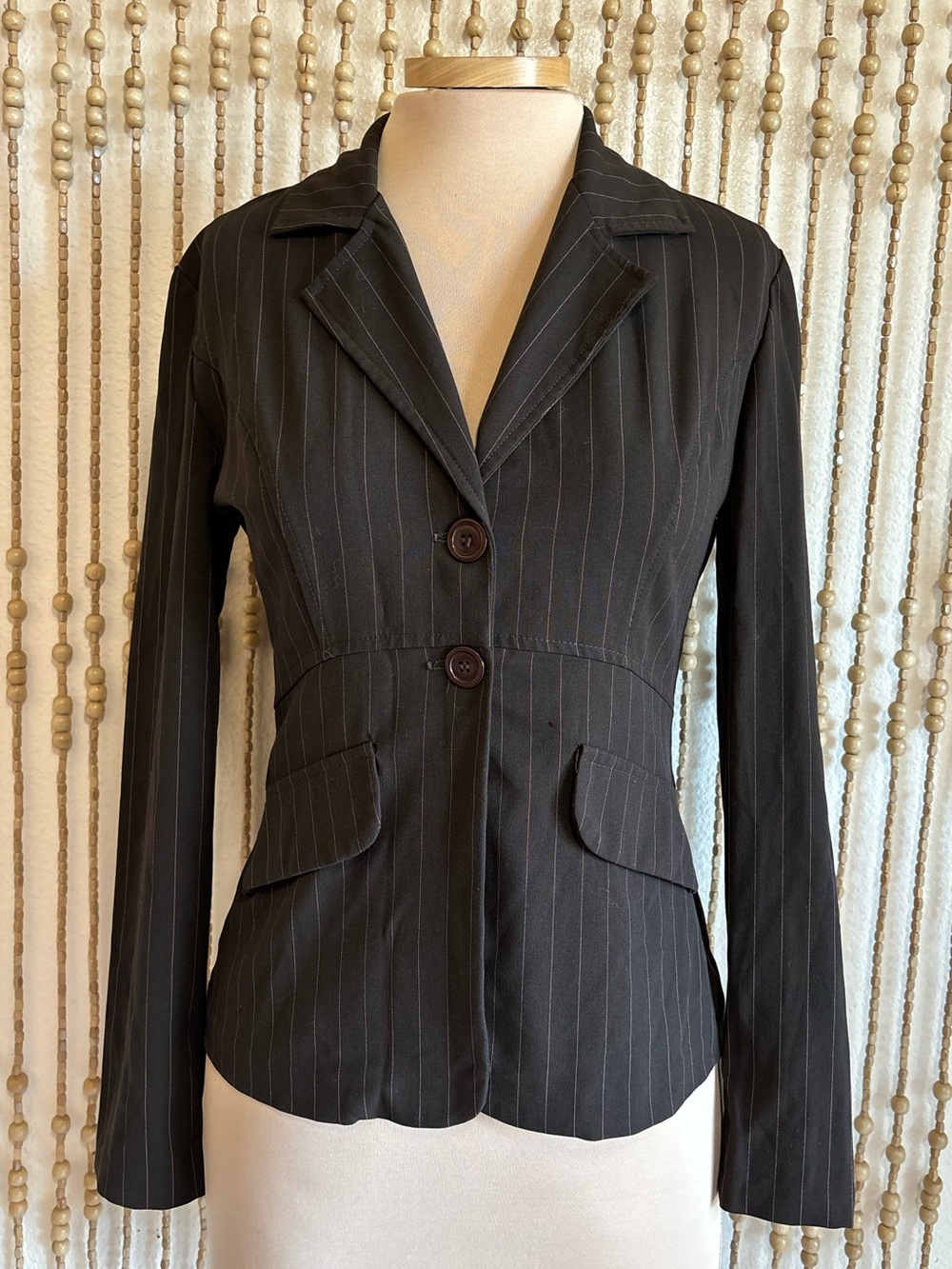 Maurice’s Vintage Y2K Brown Striped 2 Button Office Siren Fitted Blazer Sm